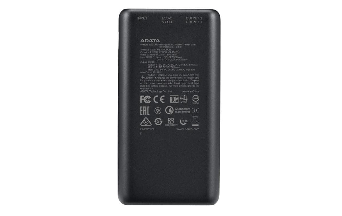 Baterie portabila Adata AP20000, 20000mAh, 2x USB, 1x USB-C,Power Delivery, Quick Charge — miniatură