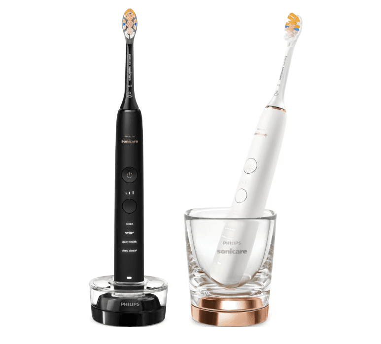 Set de doua periute sonice Philips Sonicare HX9914/69 Diamond Clean 9000 HX9914/69, 4 moduri de periere, 3 intensitati, 1 suport, 1 pahar, alb/negru/auriu — miniatură