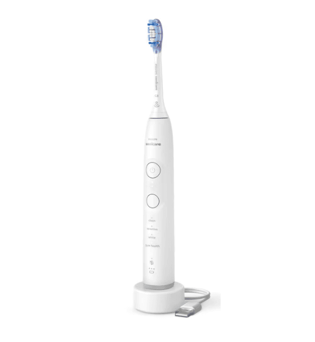 Periuta de dinti electrica Philips Sonicare HX7420/02, 62.000 miscari/minut, conectata la apilcatie, autonomie 21 zile, 4 mod de periere,3 intensitati, senzor presiune luminos, functia BrushSync, 2x capete periere GumCare, toc functie incarcare, alb — miniatură