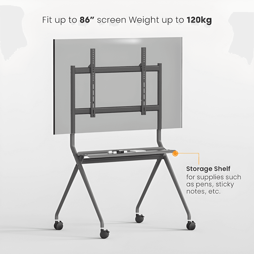 Stand TV mobil Serioux TV15068FW, compatibilitate dimensiune ecran 50"-86, dimensiuni 1067x801x1725mm, VESA: 200x200, 300x200, 400x200, 300x300, 400x300, 400x400, 600x400, 800x400, 600x600, 800x600, greutate maxima suportata 120 kg, tv reglabil in inaltime, greutate maxima suportata raft, 10 kg — miniatură