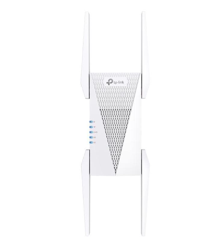 TP-link AXE5400 Wi-Fi6E Mesh Range Extender, Tri-Band, RE815XE, 1 Port Ethernet Gigabit, 2 Antene externe, Standarde Wireless: IEEE 802.11ax 6 GHz, IEEE 802.11a/n/ac/ax 5 GHz, IEEE 802.11b/g/n/ax 2.4 GHz, 4x antene externe, Viteza wireless: 574 Mbps în banda de 2.4 GHz, 2402 Mbps în banda de 5 GHz