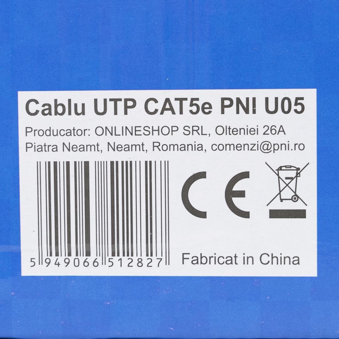 Cablu UTP CAT5e PNI U05 cu 4 perechi pentru internet 1 Gigabit si sisteme de supraveghere Rola 305m — miniatură