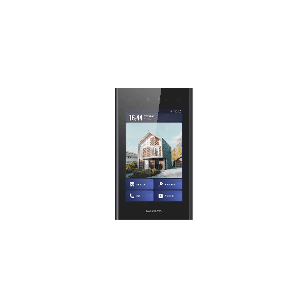 Videointerfon de exterior IP cu recunoastere faciala DS-KD9403-E6 carcasa de aluminiu si ecran curbat 2.5D IPS dimensiune 8-inch, IP65,Operating system :Android 7.1, ROM 4 GB, RAM 2 GB, Supplement light: Low illumination, IR supplement lights,Video standard H.264,Lens: 1,FOV Horizontal: 88°