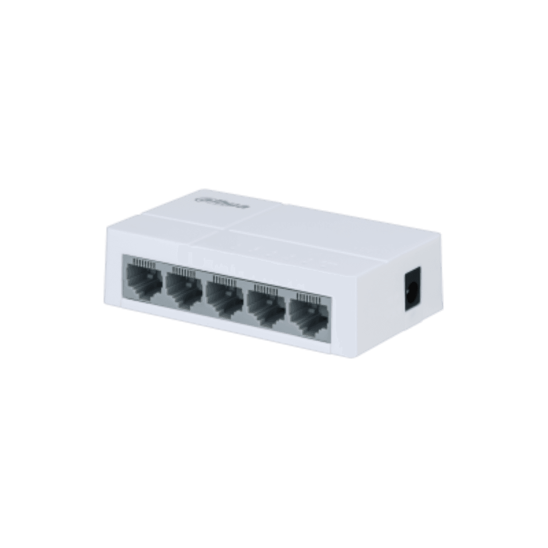 DAHUA 5 PORT UNMANAGED SWITCH PFS3005-5ET-L-V2, Interffata: 5 x 100Mbps, alimentare: 5 VDC; 1 A, Switching Capacity: 1 Gbit, Packet Forwarding Rate: 0.744 Mpps, Dimensiuni: 86.4 mm × 52.0 mm × 23.0 mm, Greuate: 0.12 kg — miniatură
