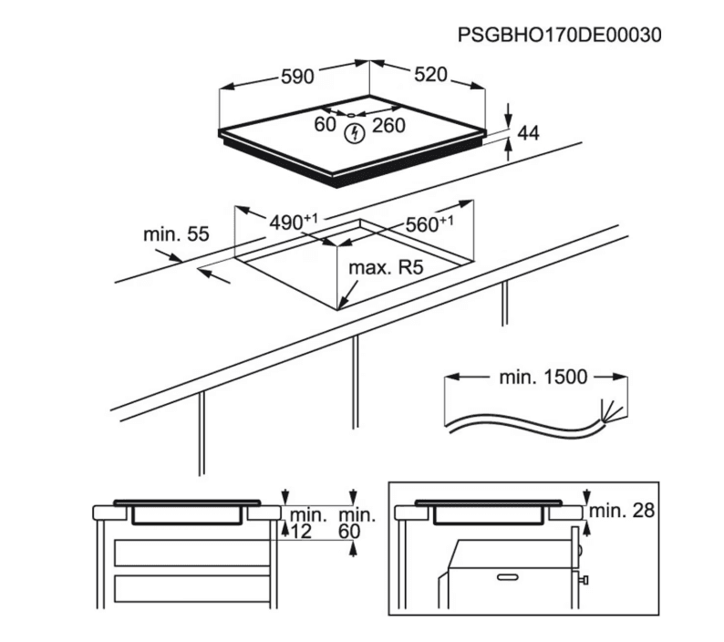 Plita incorporabila Electrolux EIT61443B, Inductie, 4 zone de gatit, Touch control, 60 cm, Sticla neagra — miniatură