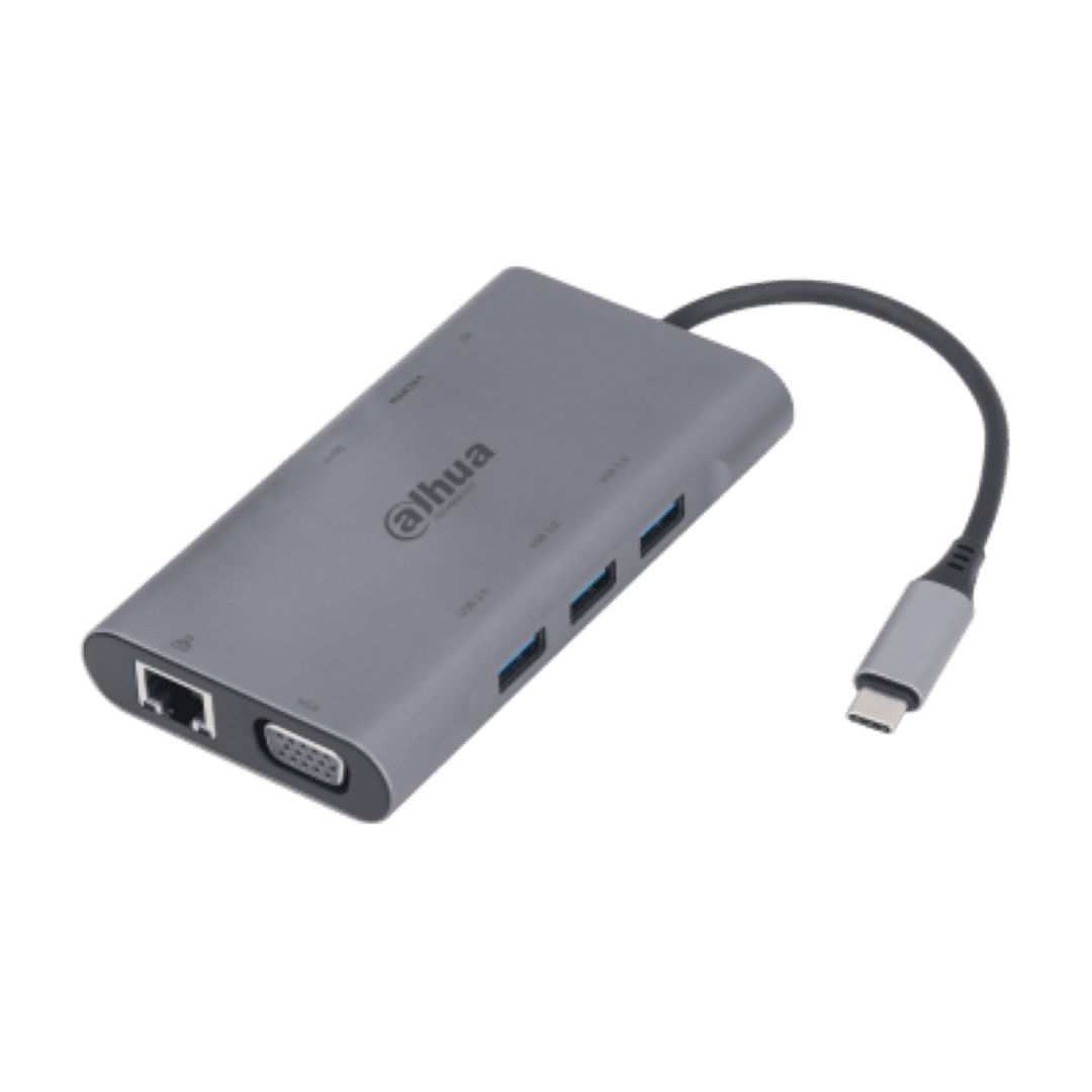 Hub USB DAHUA 9 in 1 USB 3.1 Type-C Docking Station, USB-C, 9 porturi, HDMI, RJ-45, Gri — miniatură