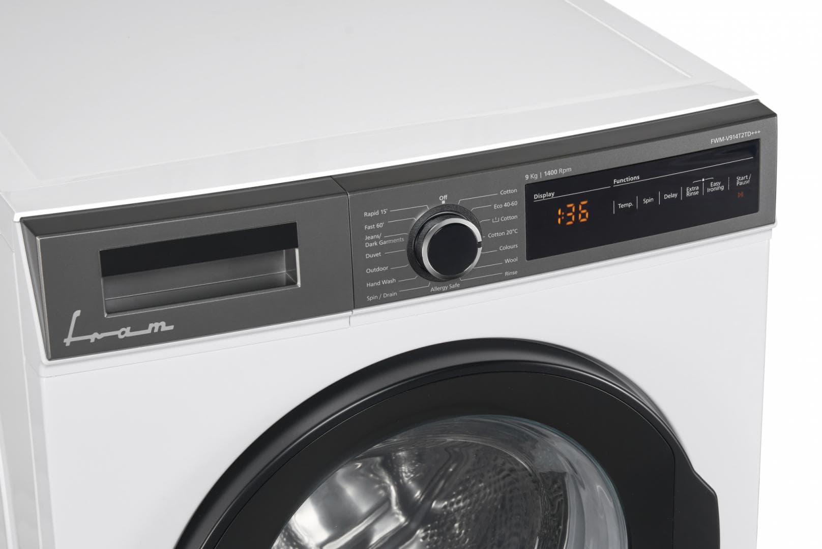 Masina de spalat rufe FRAM FWM-V914T2TD+++, 9 kg, 1400 rpm, Clasa: D, Alb — miniatură