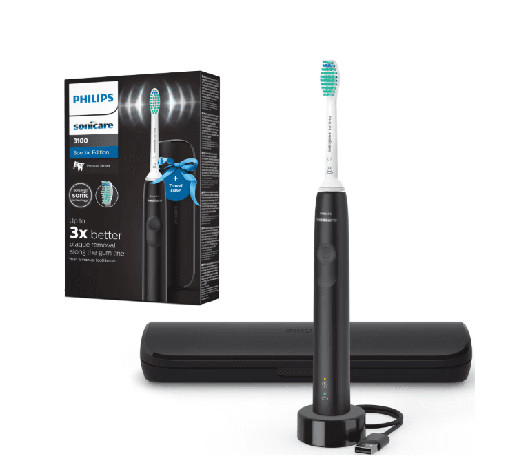 Periuta de dinti sonica electrica PHILIPS Sonicare Seria 3100 HX3673/14, 31000 miscari/minut, 1 mod de curatare, Senzor presiune, Functia BrushSync, 1 cap de periere, Negru, L x A x I (mm) 63x139x220