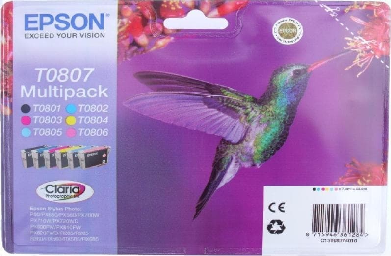 Cartus Cerneala Original Epson CMYK, T0807, pentru Stylus Photo R265|360|RX562, "C13T08074011"(RAPO)