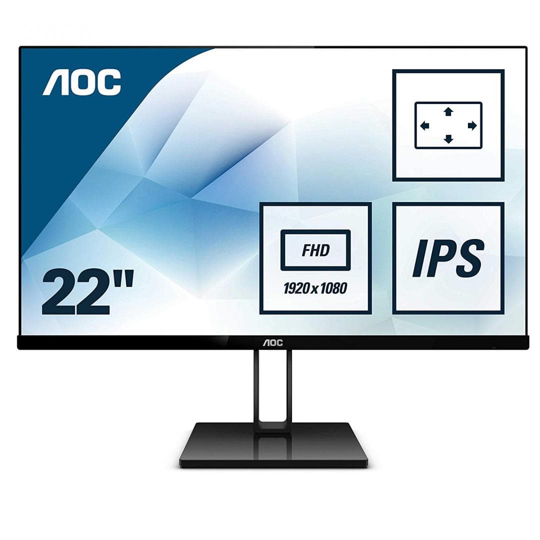 MONITOR AOC 21.5", home, office, IPS, Full HD (1920 x 1080), Wide, 250 cd/mp, 5 ms, HDMI, DisplayPort, "22V2Q"