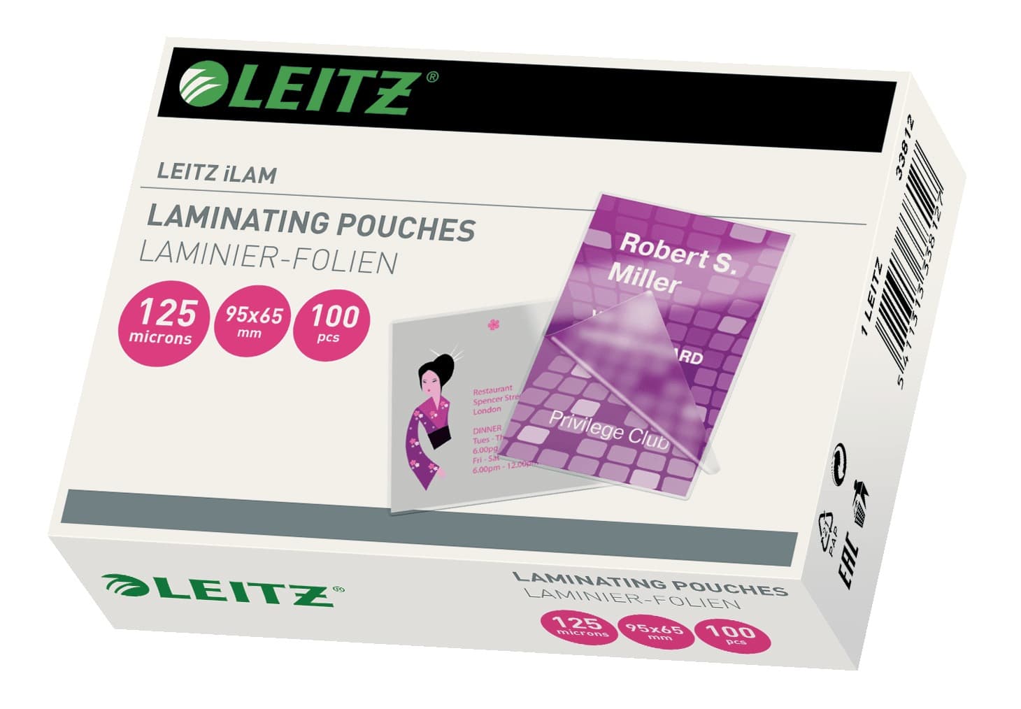 Folie Leitz MINI pentru laminare la cald, 65x95, 125 mic., 100buc/set, "33812"