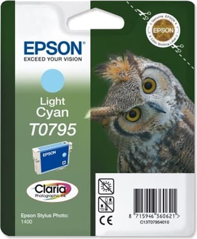 Cartus Cerneala Original Epson Cyan, T0795, pentru Stylus Photo 1400, "C13T07954010"