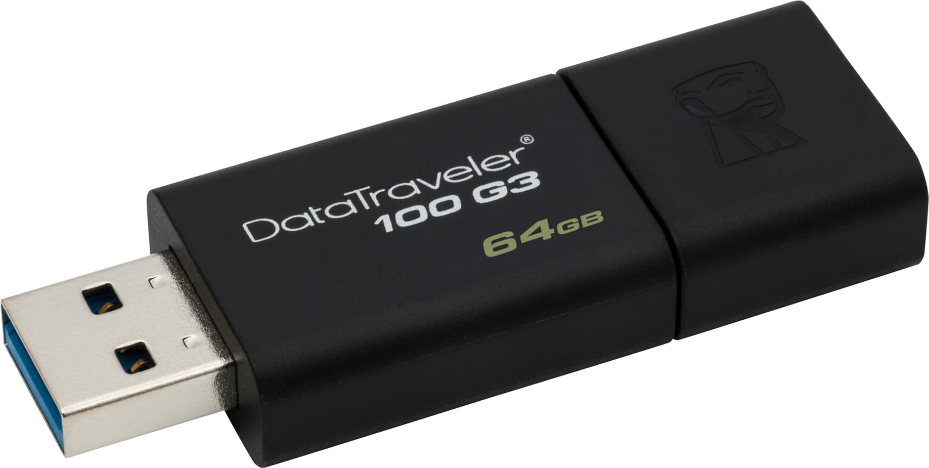 MEMORIE USB 3.0 KINGSTON 64 GB, cu capac, carcasa plastic, negru, "DT100G3/64GB" — miniatură