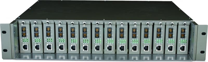 SASIU RACKABIL TP-LINK 14-sloturi media convertor fara management, rack 19-inch, suport sursa de alimentare redundanta, o sursa AC inclusa "TL-MC1400"