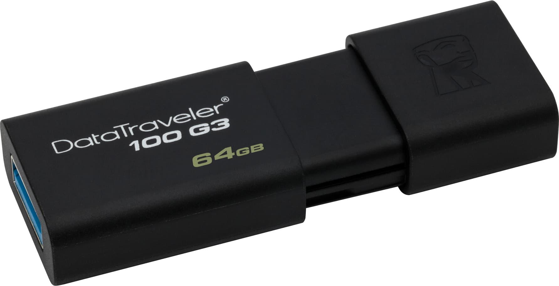 MEMORIE USB 3.0 KINGSTON 64 GB, cu capac, carcasa plastic, negru, "DT100G3/64GB" — miniatură