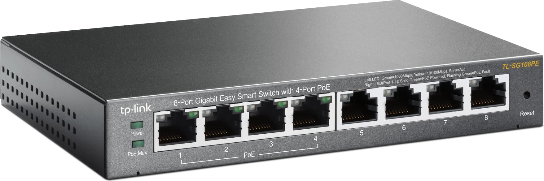 SWITCH PoE TP-LINK 8 porturi Gigabit (4 PoE), IEEE 802.3af, carcasa metalica "TL-SG108PE" — miniatură