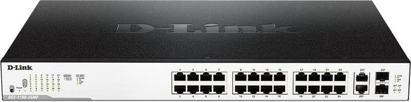 SWITCH PoE D-LINK Smart 24 porturi Gigabit (24 PoE) + 2 porturi combo SFP, IEEE 802.3af/at, carcasa metalica, rackabil, "DGS-1100-26MP"