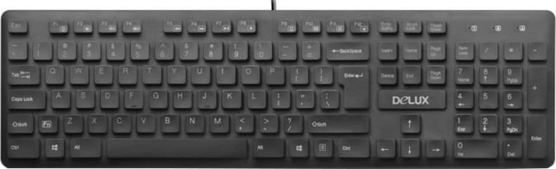 TASTATURA DELUX, cu fir, 105 taste, format standard, switch, USB, negru, "KA150U"