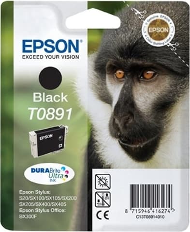 Cartus Cerneala Original Epson Black, T0891, pentru Stylus S20|SX100|SX105|SX200|SX205|SX400|SX405 Stylus Office BX300F, "C13T08914011"(RAPO)
