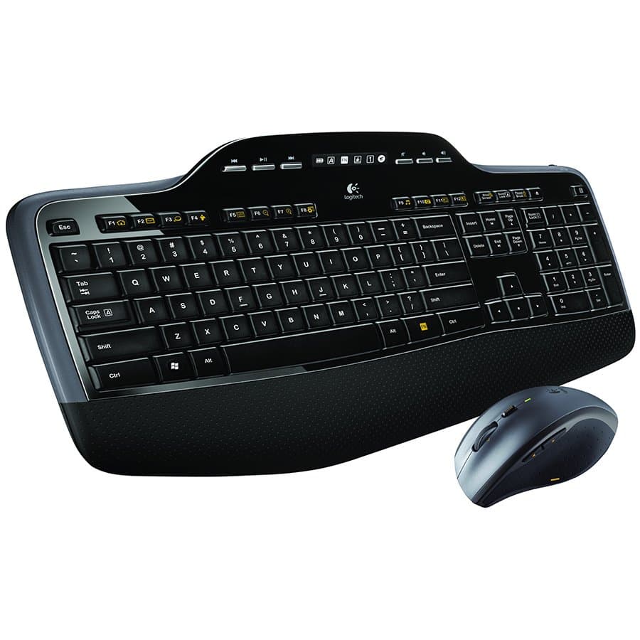 KIT wireless LOGITECH, tastatura wireless multimedia, palm rest, display LCD + mouse wireless, 6 butoane "M705", 1 singur receiver, black, "MK710" "920-002440" — miniatură