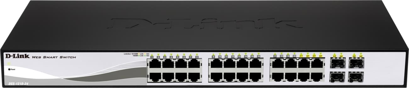 SWITCH PoE D-LINK Smart 24 porturi Gigabit (24 PoE) + 4 porturi combo SFP, IEEE 802.3af/at, carcasa metalica, rackabil, "DGS-1210-24P"