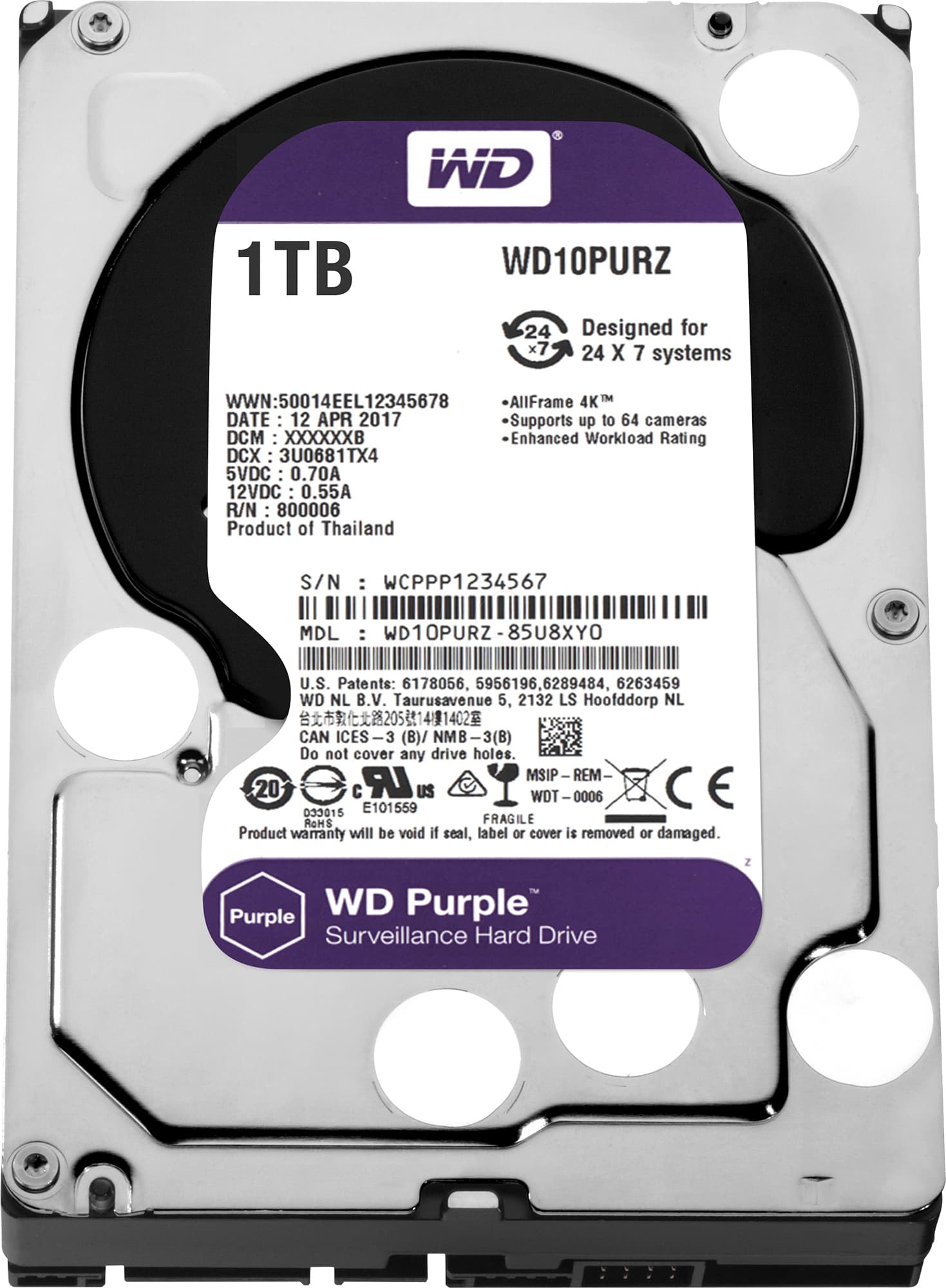 HDD WD 1 TB, Purple, 5.400 rpm, buffer 64 MB, pt. supraveghere, "WD10PURZ" — miniatură