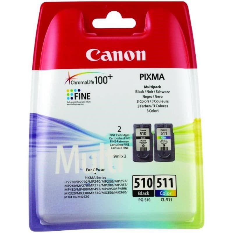 Combo-Pack Original Canon Black/Color, PG-510/CL-511, pentru Pixma IP2700|MP230|MP240|MP250|MP260|MP270|MP280|MP282|MP480|MP490|MP495|MX320|MX330|MX340|MX350|MX360|MX410|MX420, "BS2970B010AA"