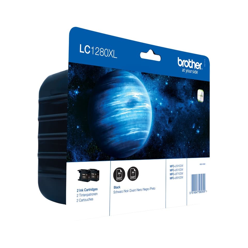 Dual-Pack Original Brother Black, LC1280XLBKBP2, pentru DCP-J525|J725|J925|MFC-J430|J5910|J625|J6510|J6910, 2x2.4K, "LC1280XLBKBP2"