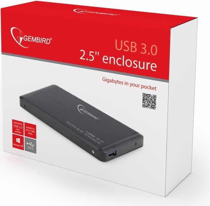 RACK extern GEMBIRD, pt HDD/SSD, 2.5 inch, S-ATA, interfata PC USB 3.0, aluminiu, negru, "EE2-U3S-2" — miniatură