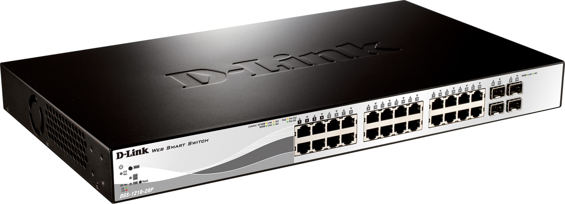 SWITCH PoE D-LINK Smart 24 porturi Gigabit (24 PoE) + 4 porturi combo SFP, IEEE 802.3af/at, carcasa metalica. "DGS-1210-28P" — miniatură