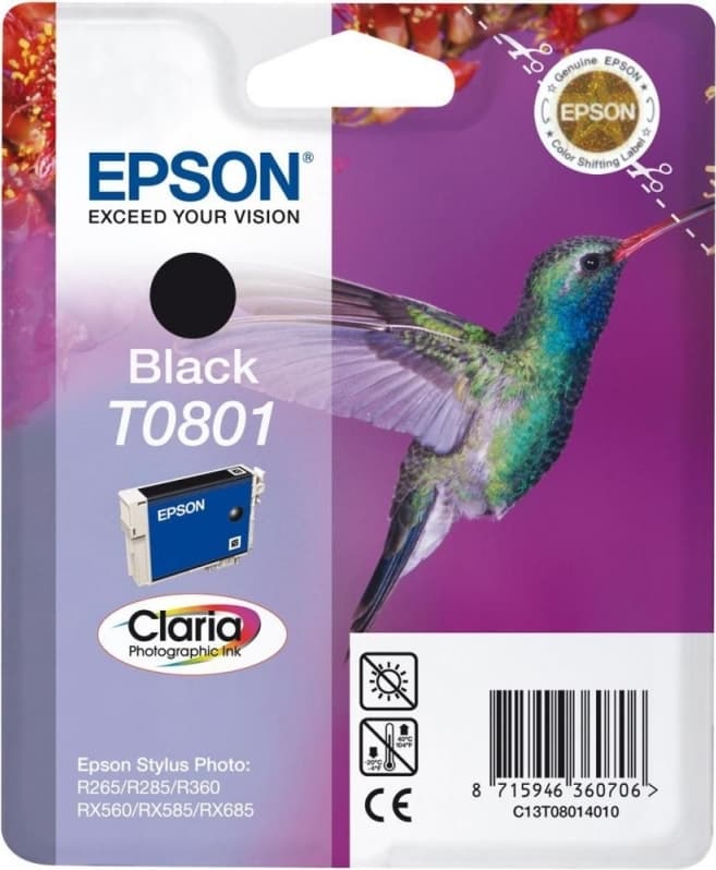 Cartus Cerneala Original Epson Photo Black, T0801, pentru Stylus Photo R265|360|RX562, "C13T08014011"(RAPO)