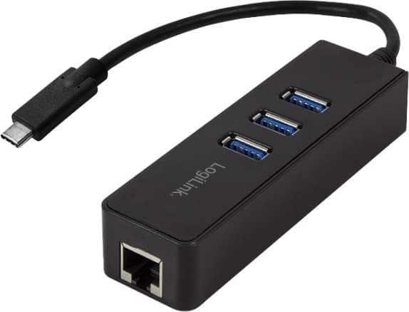 HUB extern LOGILINK, porturi USB: USB 3.0 x 3, conectare prin USB 3.2 Type C, cablu 0.1 m, retea 10/100/1000 Mbps (Gigabit), negru, "UA0283"