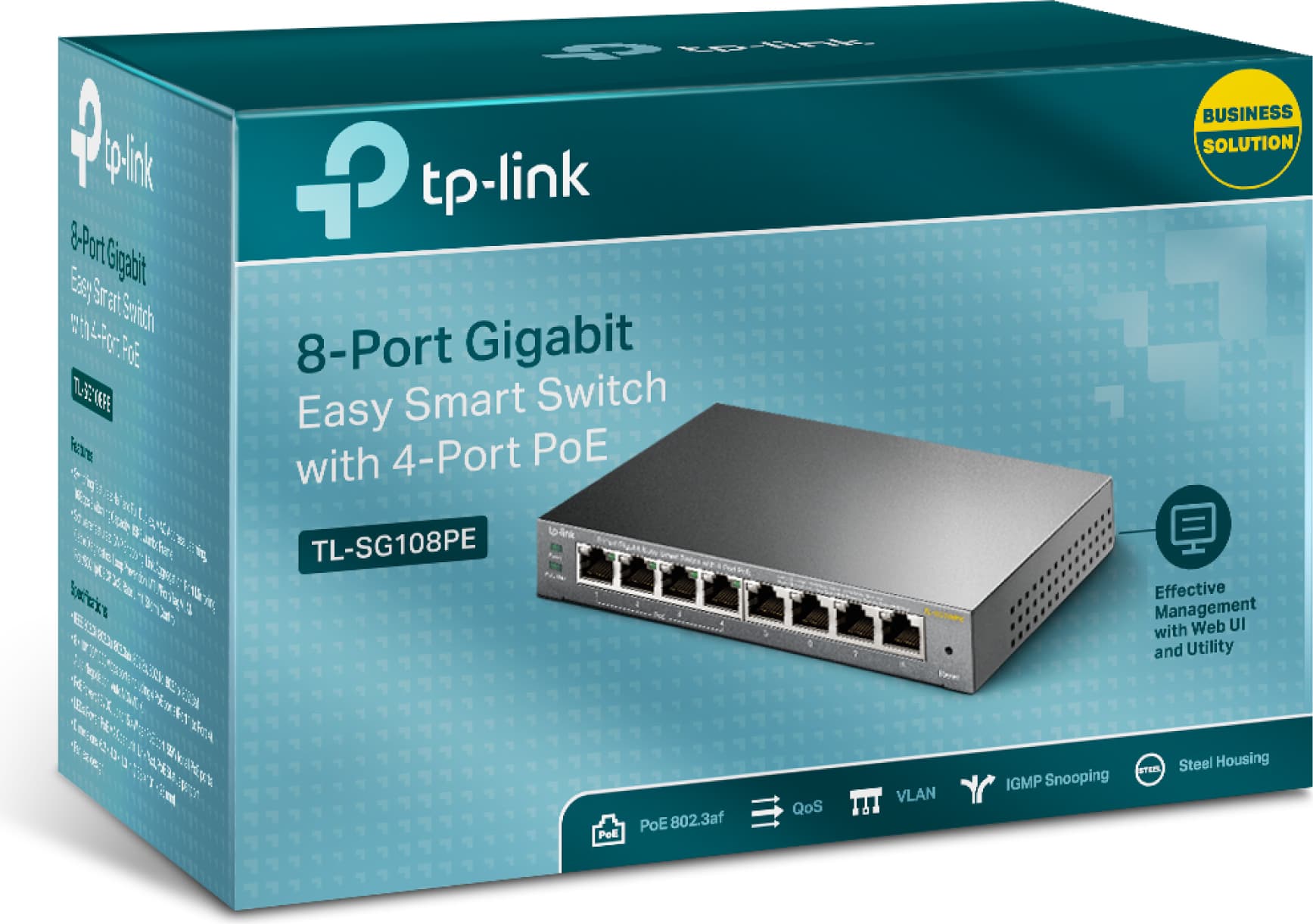 SWITCH PoE TP-LINK 8 porturi Gigabit (4 PoE), IEEE 802.3af, carcasa metalica "TL-SG108PE" — miniatură