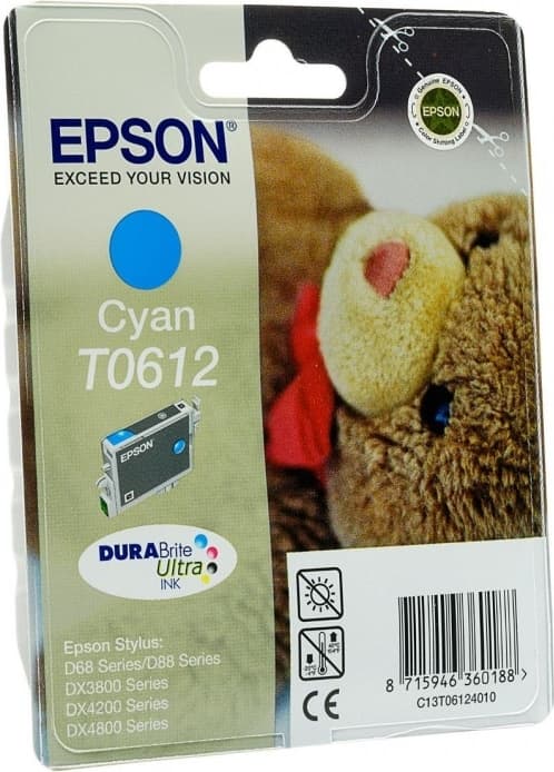 Cartus Cerneala Original Epson Cyan, T0612, pentru D88|D68PE|DX4800|DX4850|DX4200|DX4250|DX3800|DX3851, "C13T06124010"(RAPO)