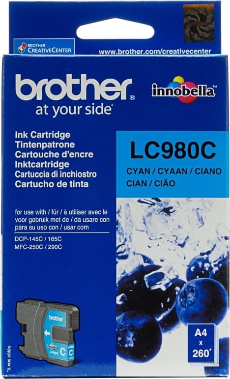 Cartus Cerneala Original Brother Cyan, LC980C, pentru DCP-145C|165C|195C|365C|375C|MFC-250C|290C|295CN, 295, "LC980C"