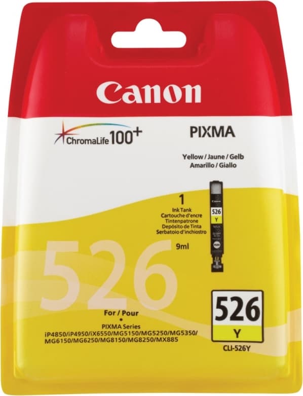 Cartus Cerneala Original Canon Yellow, CLI-526Y, pentru Pixma IP4850|IP4950|IX6550|MG5150|MG5250|MG5350|MG6150|MG6250|MG8150|MG8250|MX715|MX885|MX895, "BS4543B001AA"