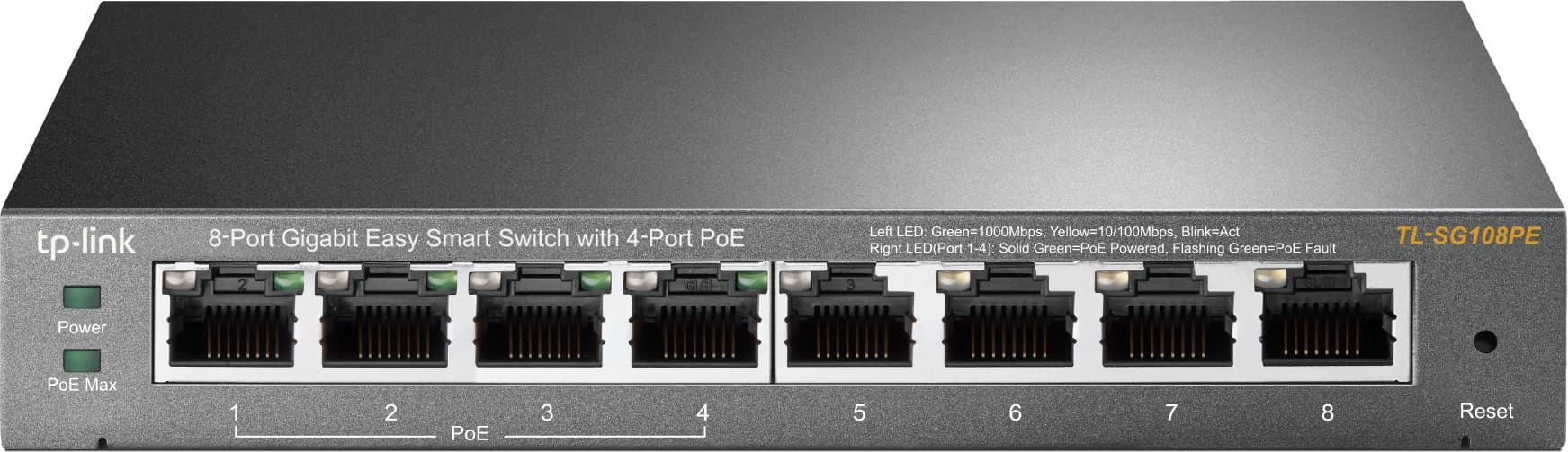 SWITCH PoE TP-LINK 8 porturi Gigabit (4 PoE), IEEE 802.3af, carcasa metalica "TL-SG108PE"