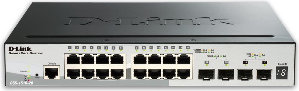 SWITCH D-LINK SMART 16 porturi Gigabit. + 2 porturi SFP + 2 porturi 10G SFP+, carcasa metalica, rackabil, "DGS-1510-20" — miniatură