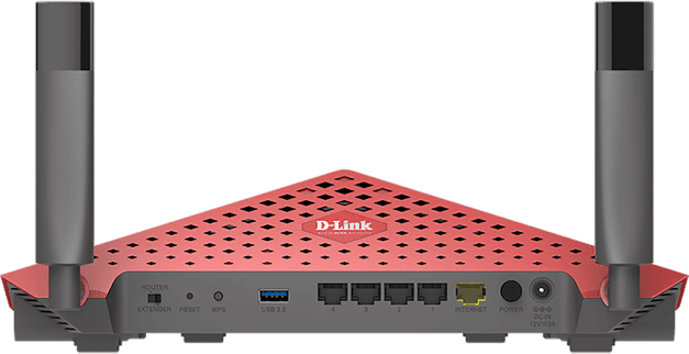 ROUTER D-LINK wireless 3150Mbps, 4 porturi Gigabit, 4 antene externe, Dual Band AC3200 (1300/600Mbps), 1xUSB3.0, 1xUSB2.0, glossy red "DIR-885L" — miniatură