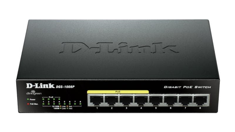 SWITCH D-LINK PoE 8 porturi Gigabit (4 PoE+), IEEE 802.3at/af, carcasa metalica, "DGS-1008P" — miniatură