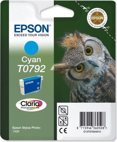 Cartus Cerneala Original Epson Cyan, T0792, pentru Stylus Photo 1400, "C13T07924010"