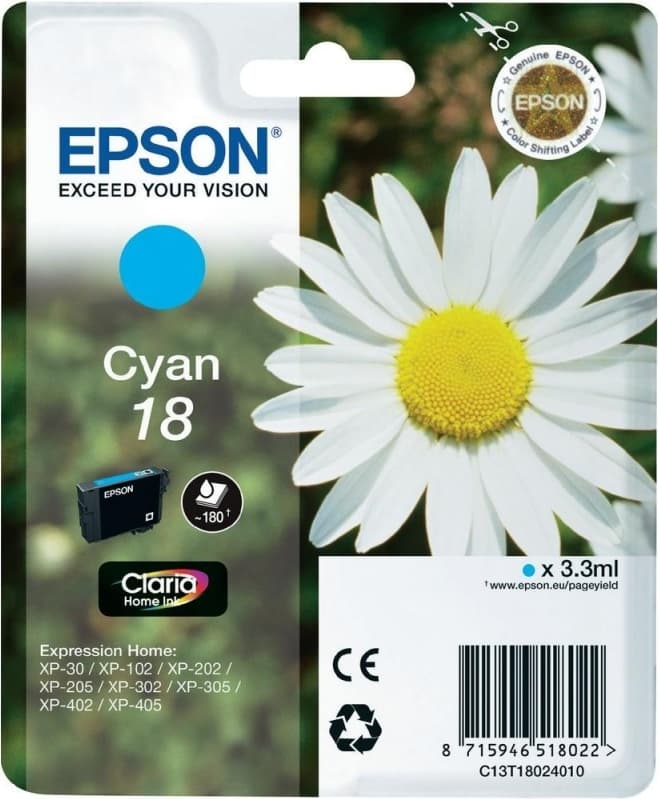 Cartus Cerneala Original Epson Cyan, T1802, pentru XP102|202|205|302|305|402|405, "C13T18024010"