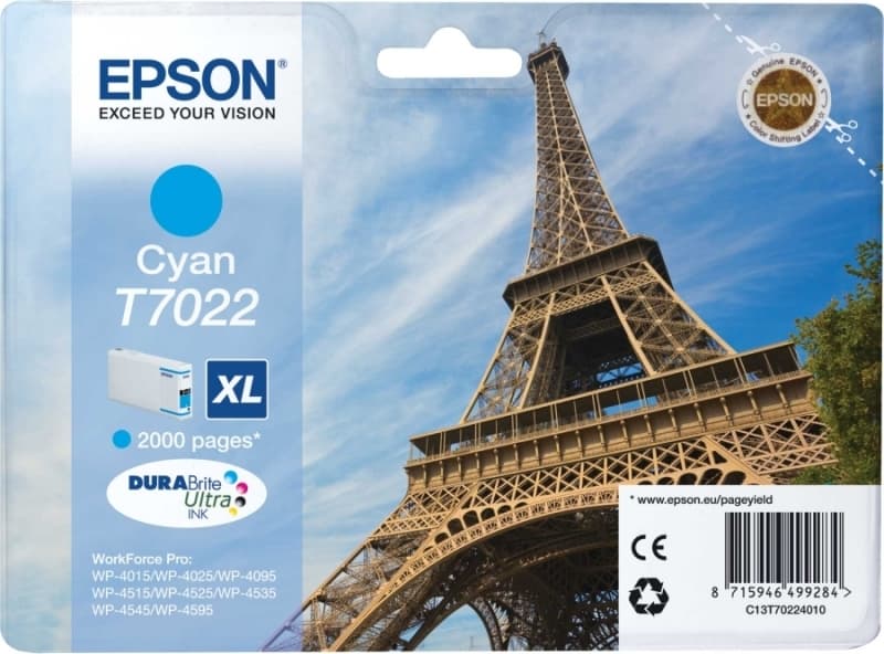 Cartus Cerneala Original Epson Cyan, T7022, pentru WP4000|4500, "C13T70224010"