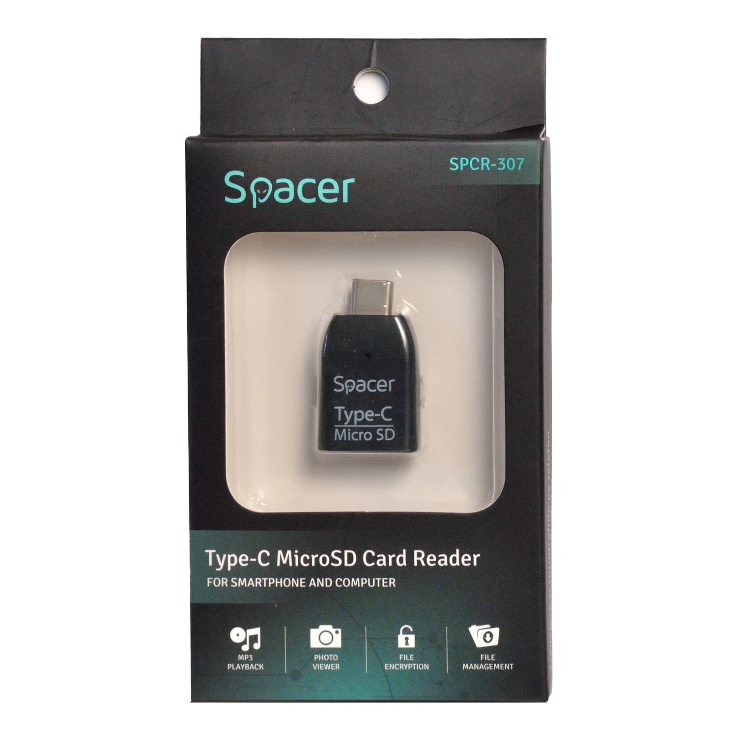 CARD READER extern SPACER, interfata USB Type C, citeste/scrie: micro SD; plastic, negru, "SPCR-307" — miniatură