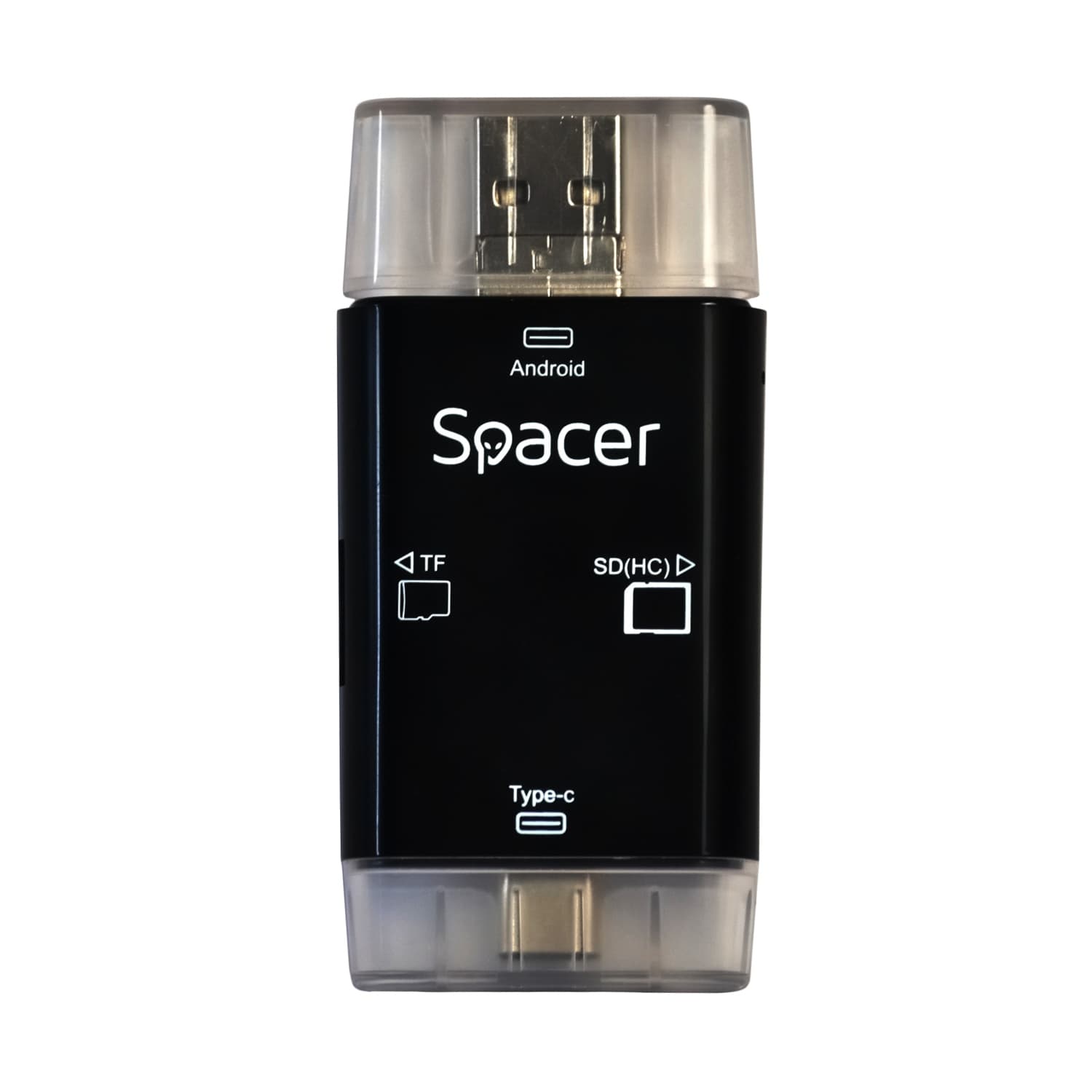 CARD READER extern SPACER, 3 in 1, interfata USB 2.0, USB Type C, Micro-USB, citeste/scrie: SD, micro SD; adaptor USB Type C la USB sau Micro-USB; plastic, negru, "SPCR-309"