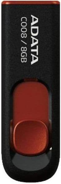 MEMORIE USB 2.0 ADATA 8 GB, retractabila, carcasa plastic, negru / rosu, "AC008-8G-RKD"