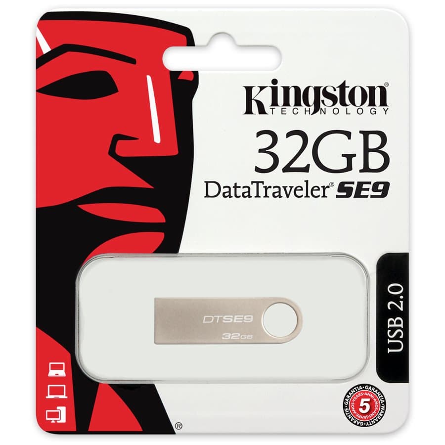 MEMORIE USB 2.0 KINGSTON 32 GB, profil mic, carcasa metalic, argintiu, "DTSE9H/32GB" — miniatură