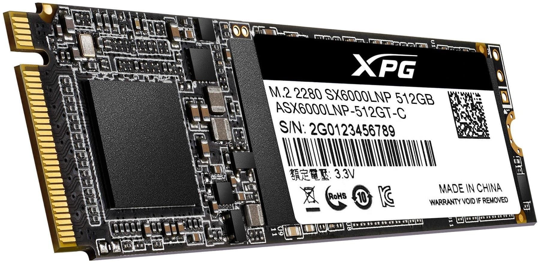 SSD ADATA, XPG SX6000 Lite, 512 GB, M.2, PCIe Gen3.0 x4, 3D TLC Nand, R/W: 1800/1200 MB/s, "ASX6000LNP-512GT-C" — miniatură