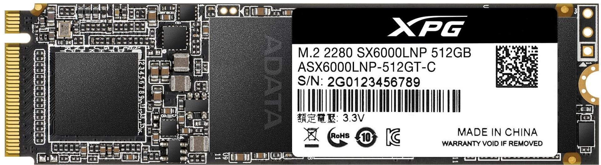 SSD ADATA, XPG SX6000 Lite, 512 GB, M.2, PCIe Gen3.0 x4, 3D TLC Nand, R/W: 1800/1200 MB/s, "ASX6000LNP-512GT-C" — miniatură