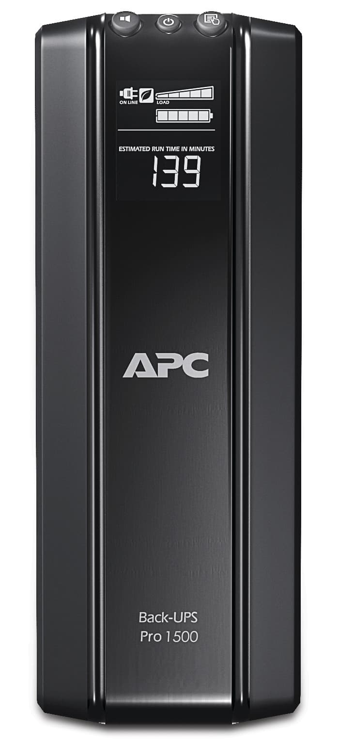 UPS APC, " Back-UPS RS", Line Int. cu management, tower, 1500VA/865W, AVR, IEC x 10, 1 x baterie APCRBC124, display LCD, back-up 11 - 20 min., "BR1500GI" — miniatură